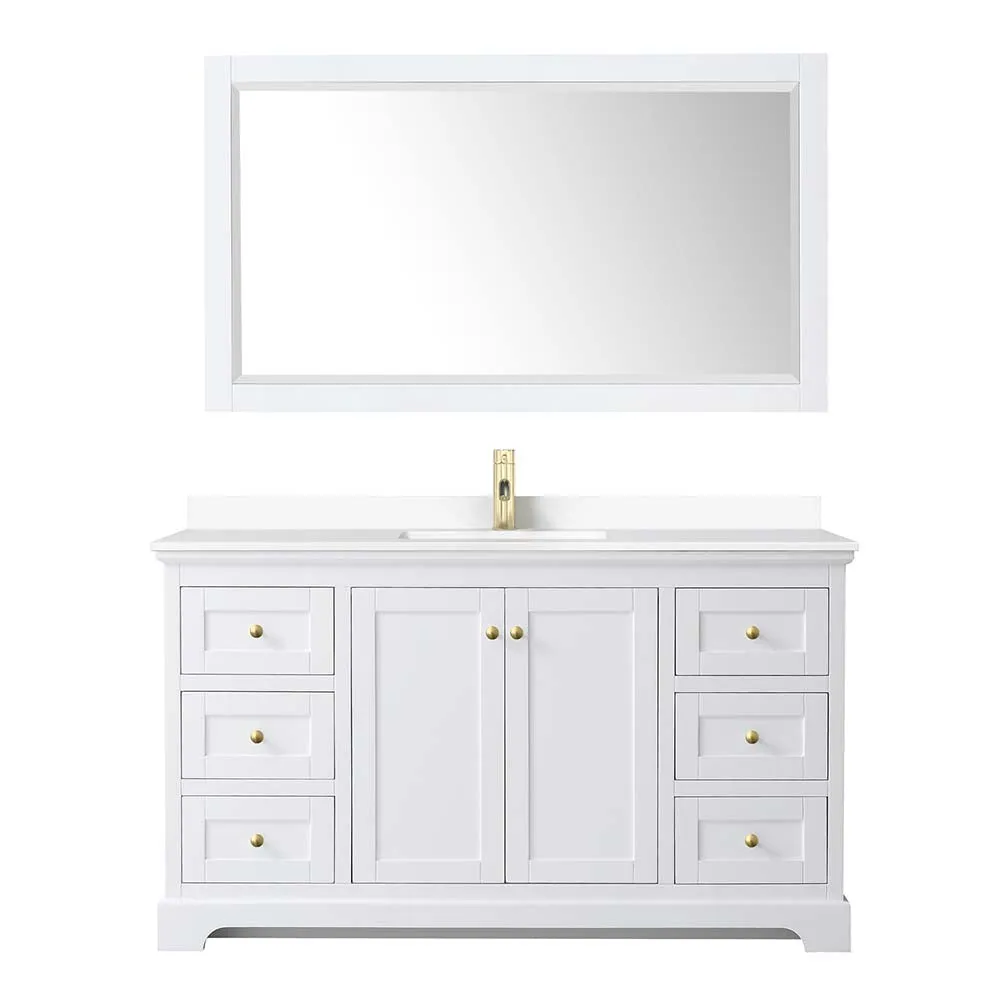Avery 60 Inch Single Bathroom Vanity in White - Brushed Gold Trim