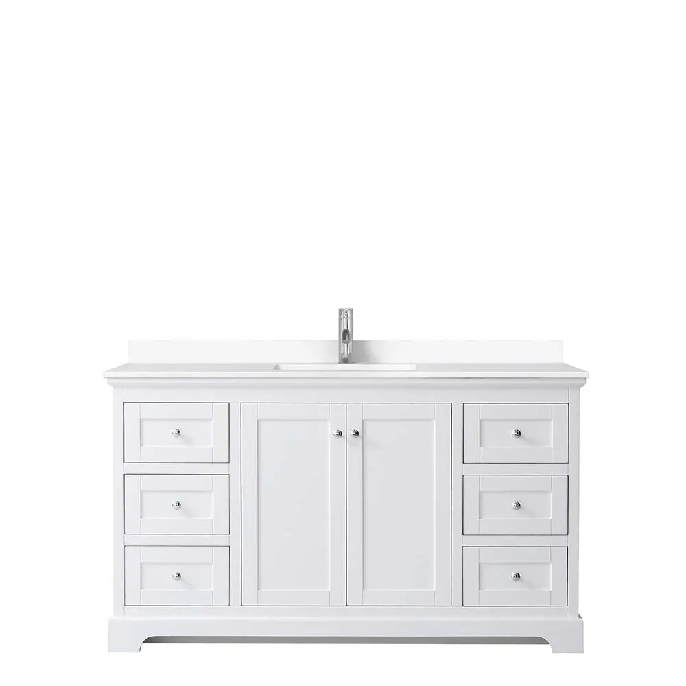 Avery 60 Inch Single Bathroom Vanity in White - Polished Chrome Trim