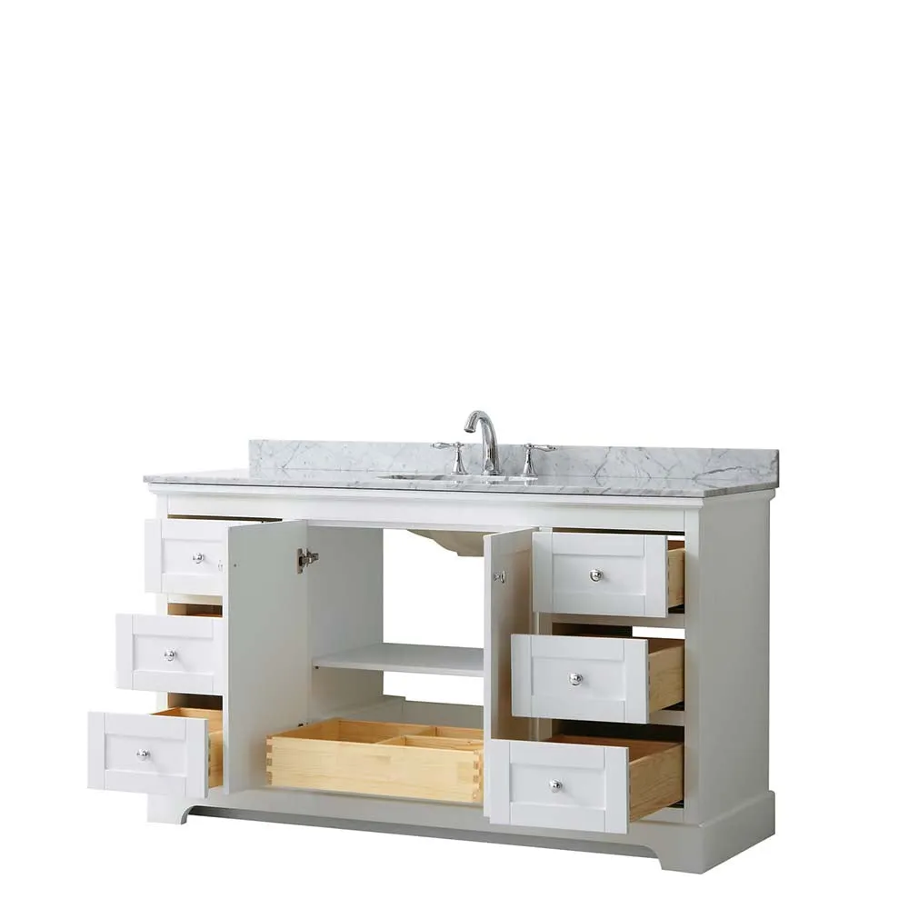 Avery 60 Inch Single Bathroom Vanity in White - Polished Chrome Trim