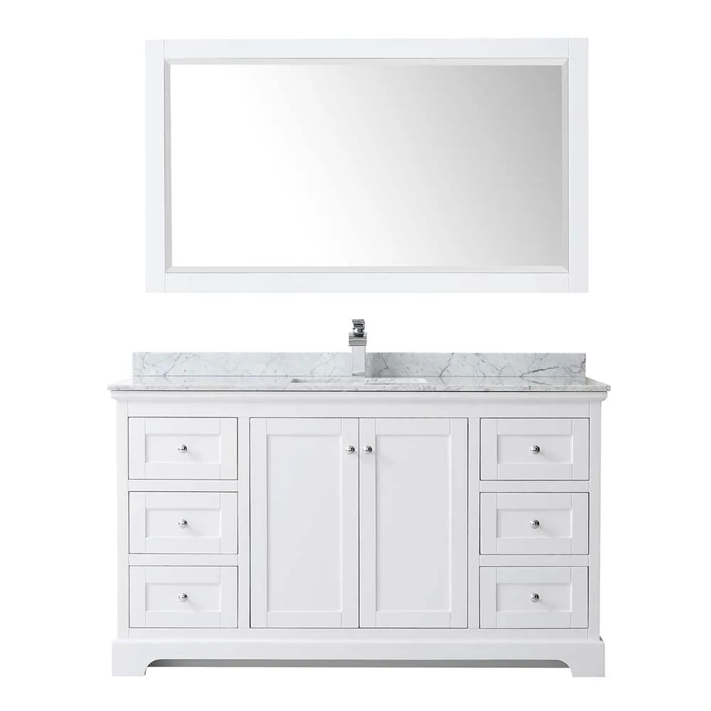 Avery 60 Inch Single Bathroom Vanity in White - Polished Chrome Trim