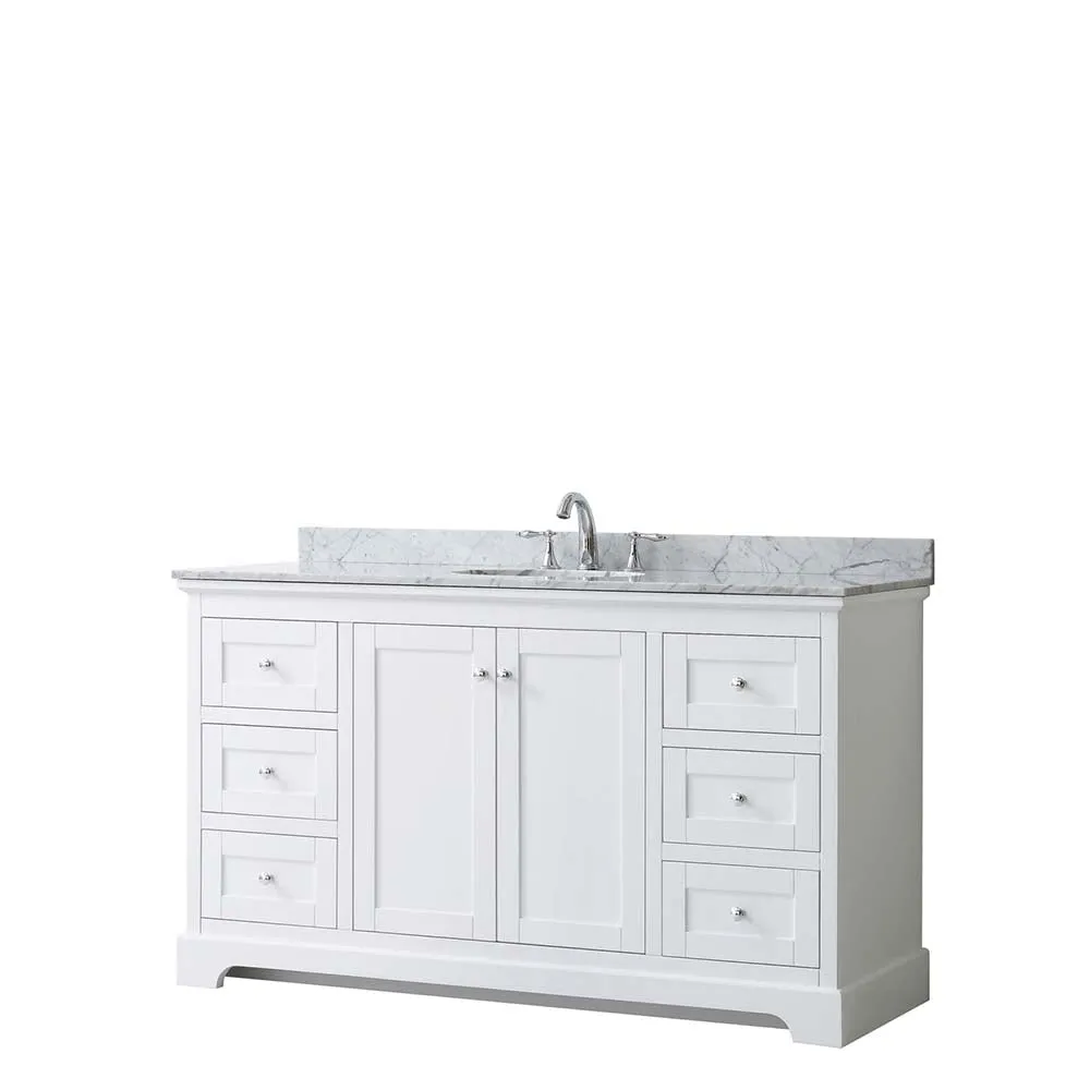 Avery 60 Inch Single Bathroom Vanity in White - Polished Chrome Trim