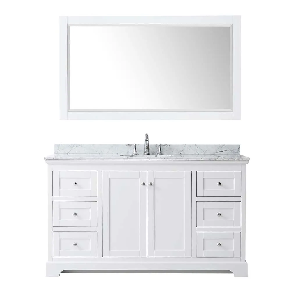 Avery 60 Inch Single Bathroom Vanity in White - Polished Chrome Trim
