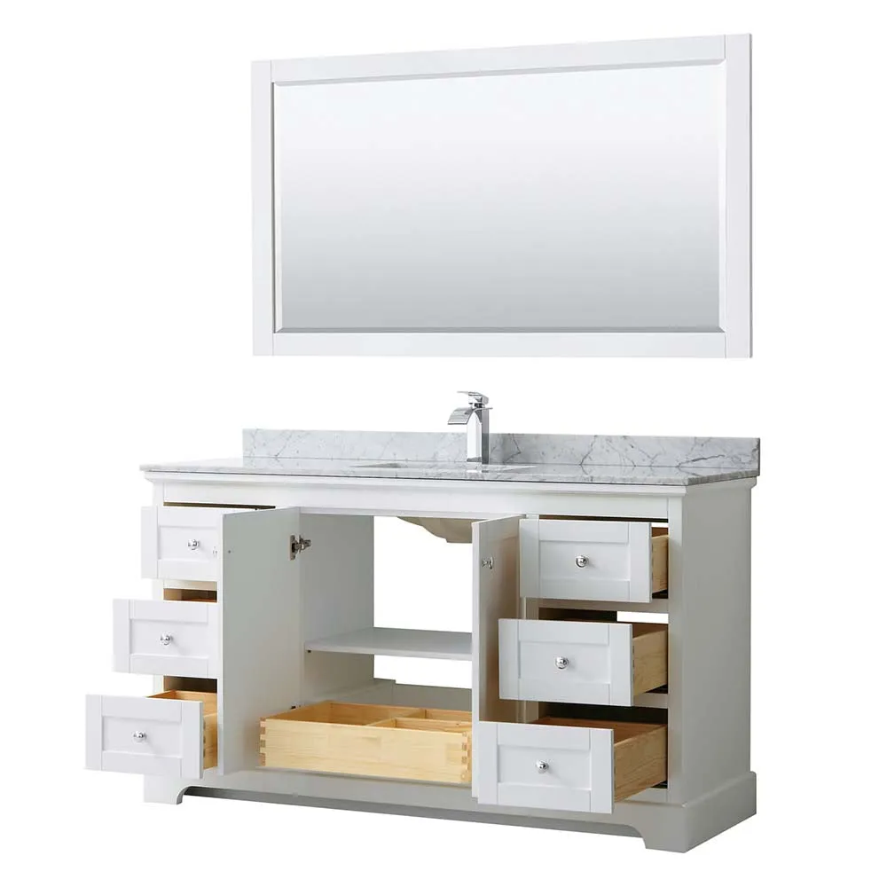 Avery 60 Inch Single Bathroom Vanity in White - Polished Chrome Trim
