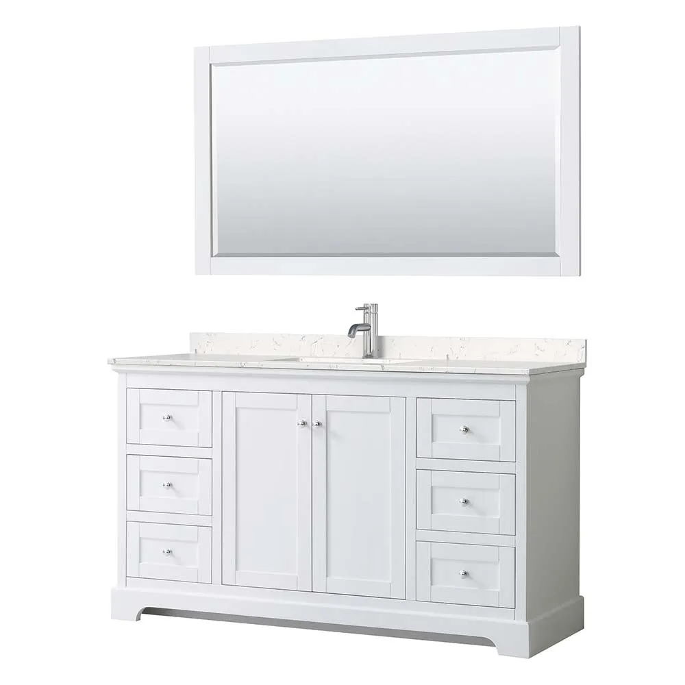 Avery 60 Inch Single Bathroom Vanity in White - Polished Chrome Trim