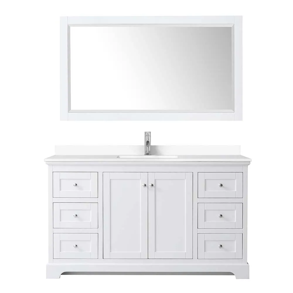 Avery 60 Inch Single Bathroom Vanity in White - Polished Chrome Trim