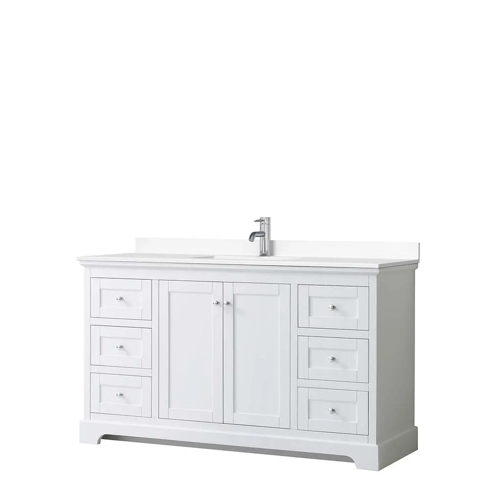 Avery 60 Inch Single Bathroom Vanity in White - Polished Chrome Trim