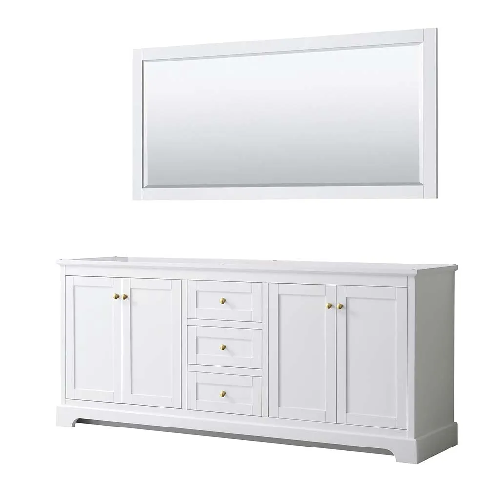 Avery 80 Inch Double Bathroom Vanity in White - Brushed Gold Trim