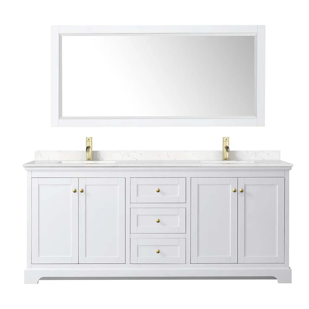 Avery 80 Inch Double Bathroom Vanity in White - Brushed Gold Trim