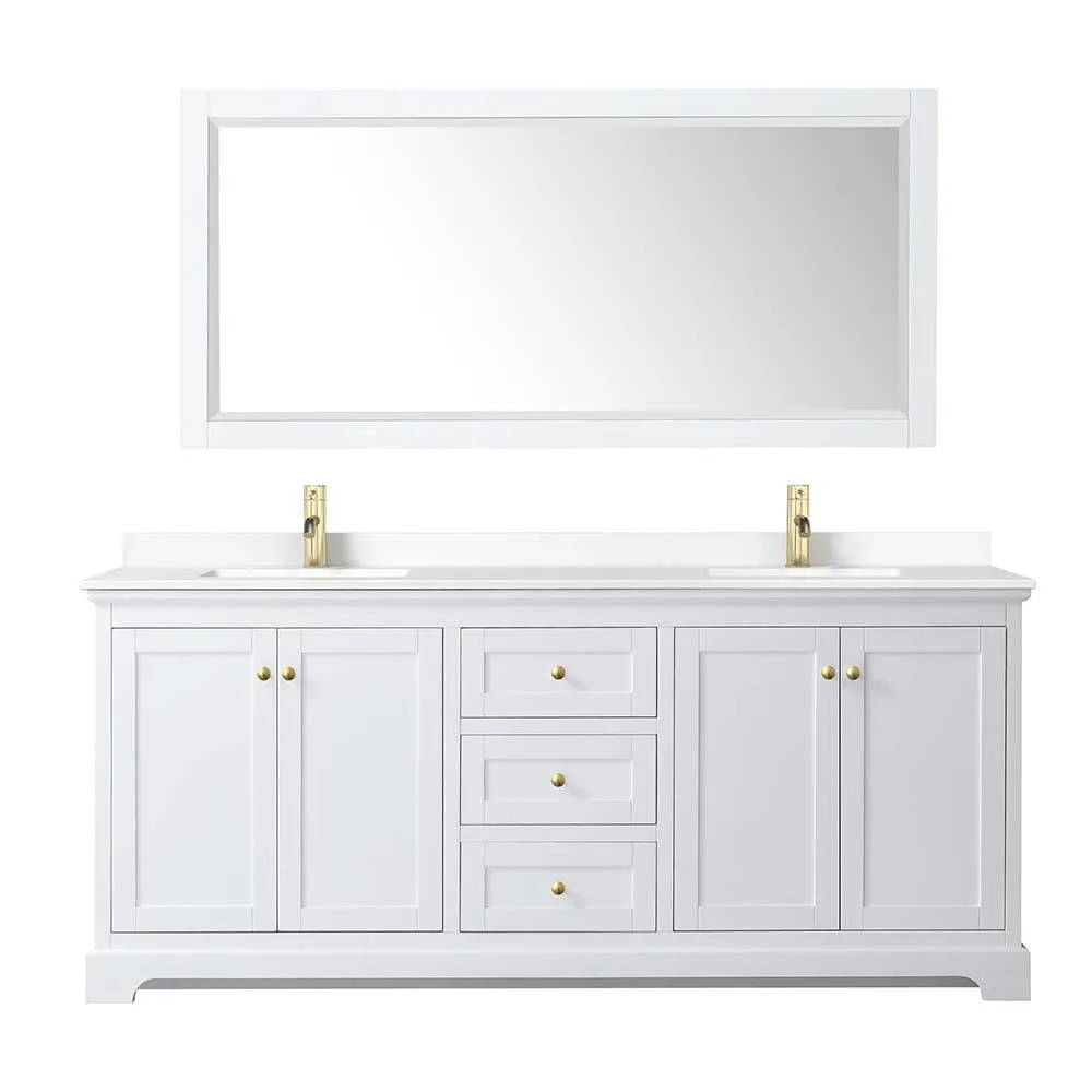 Avery 80 Inch Double Bathroom Vanity in White - Brushed Gold Trim