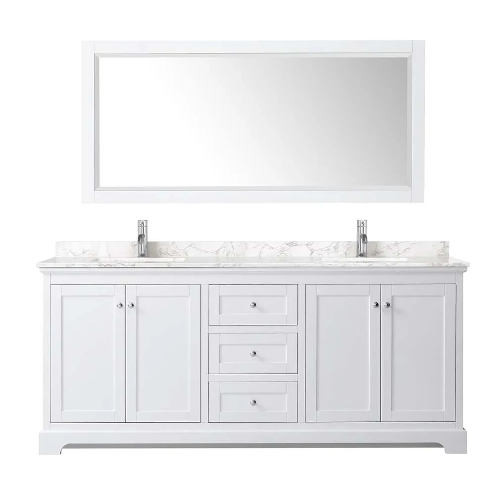 Avery 80 Inch Double Bathroom Vanity in White - Polished Chrome Trim