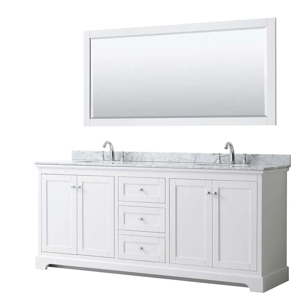 Avery 80 Inch Double Bathroom Vanity in White - Polished Chrome Trim