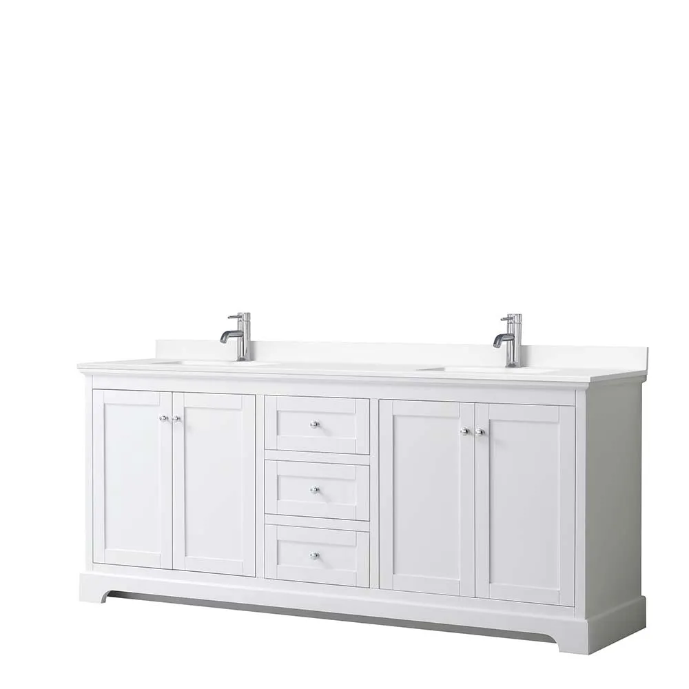 Avery 80 Inch Double Bathroom Vanity in White - Polished Chrome Trim