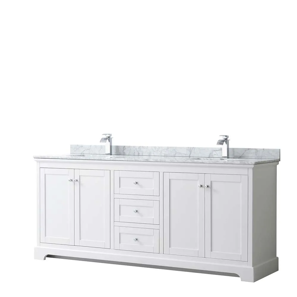 Avery 80 Inch Double Bathroom Vanity in White - Polished Chrome Trim
