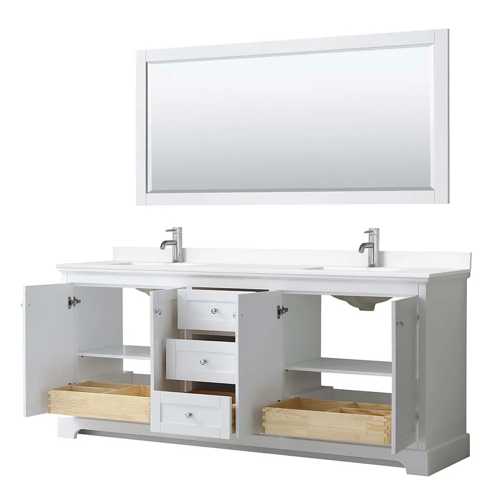 Avery 80 Inch Double Bathroom Vanity in White - Polished Chrome Trim