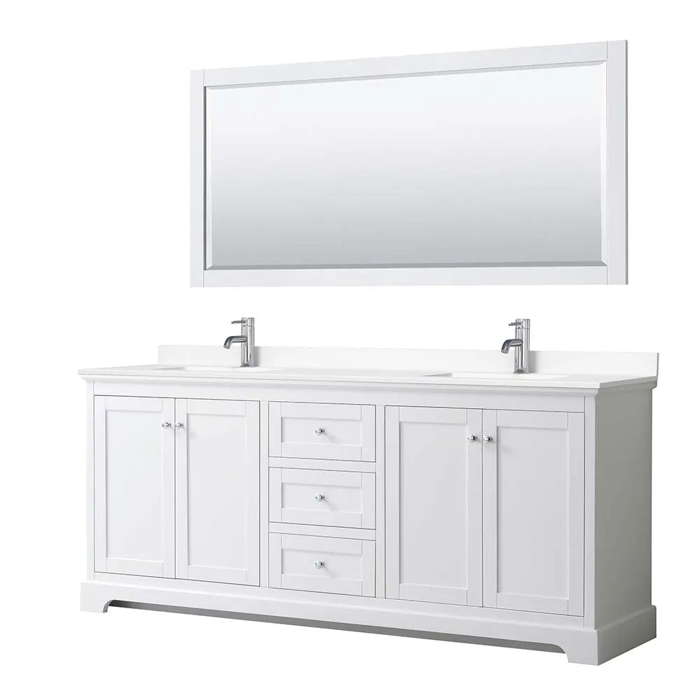 Avery 80 Inch Double Bathroom Vanity in White - Polished Chrome Trim