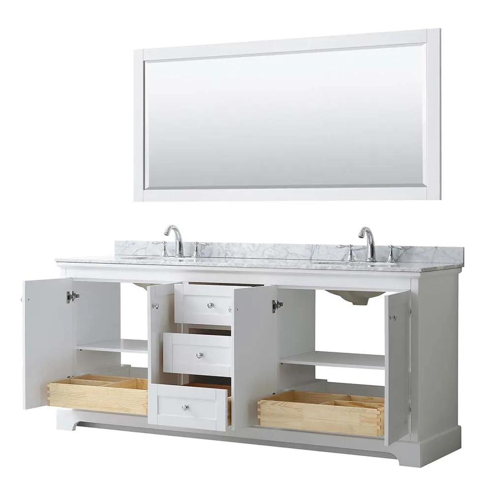 Avery 80 Inch Double Bathroom Vanity in White - Polished Chrome Trim