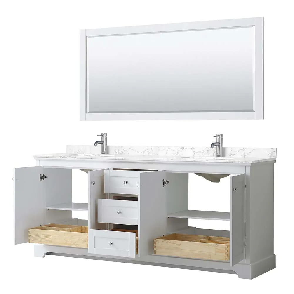 Avery 80 Inch Double Bathroom Vanity in White - Polished Chrome Trim