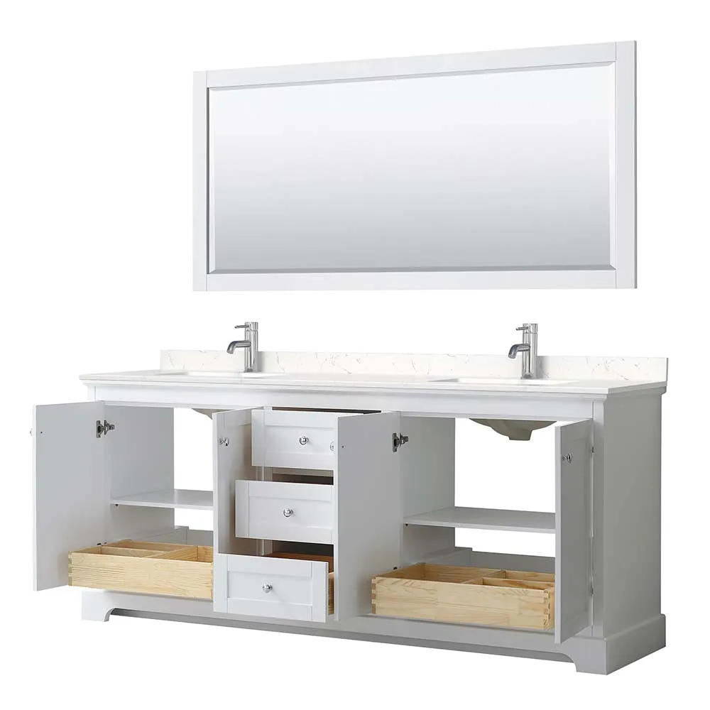 Avery 80 Inch Double Bathroom Vanity in White - Polished Chrome Trim
