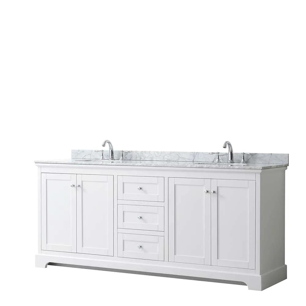 Avery 80 Inch Double Bathroom Vanity in White - Polished Chrome Trim