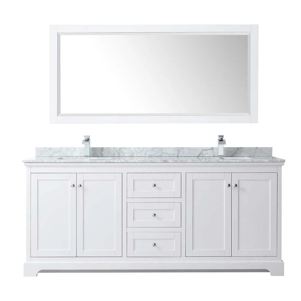 Avery 80 Inch Double Bathroom Vanity in White - Polished Chrome Trim