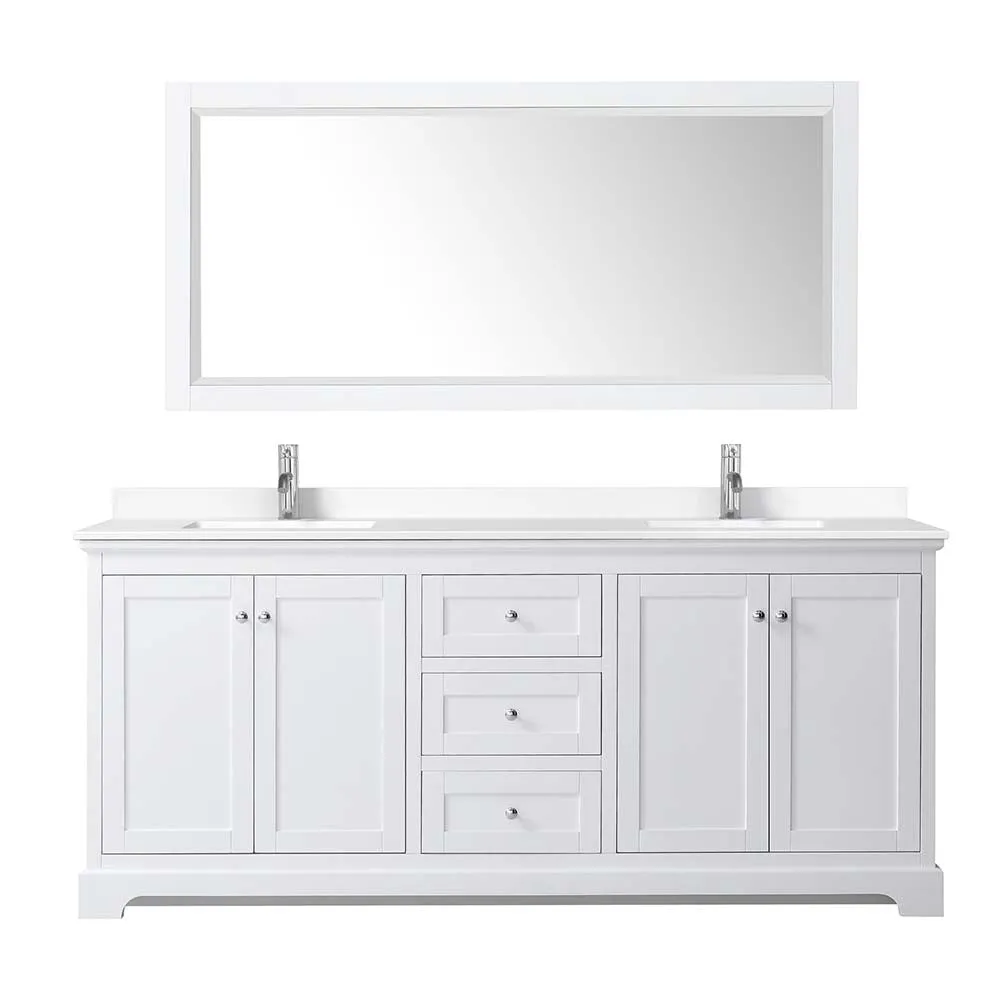 Avery 80 Inch Double Bathroom Vanity in White - Polished Chrome Trim