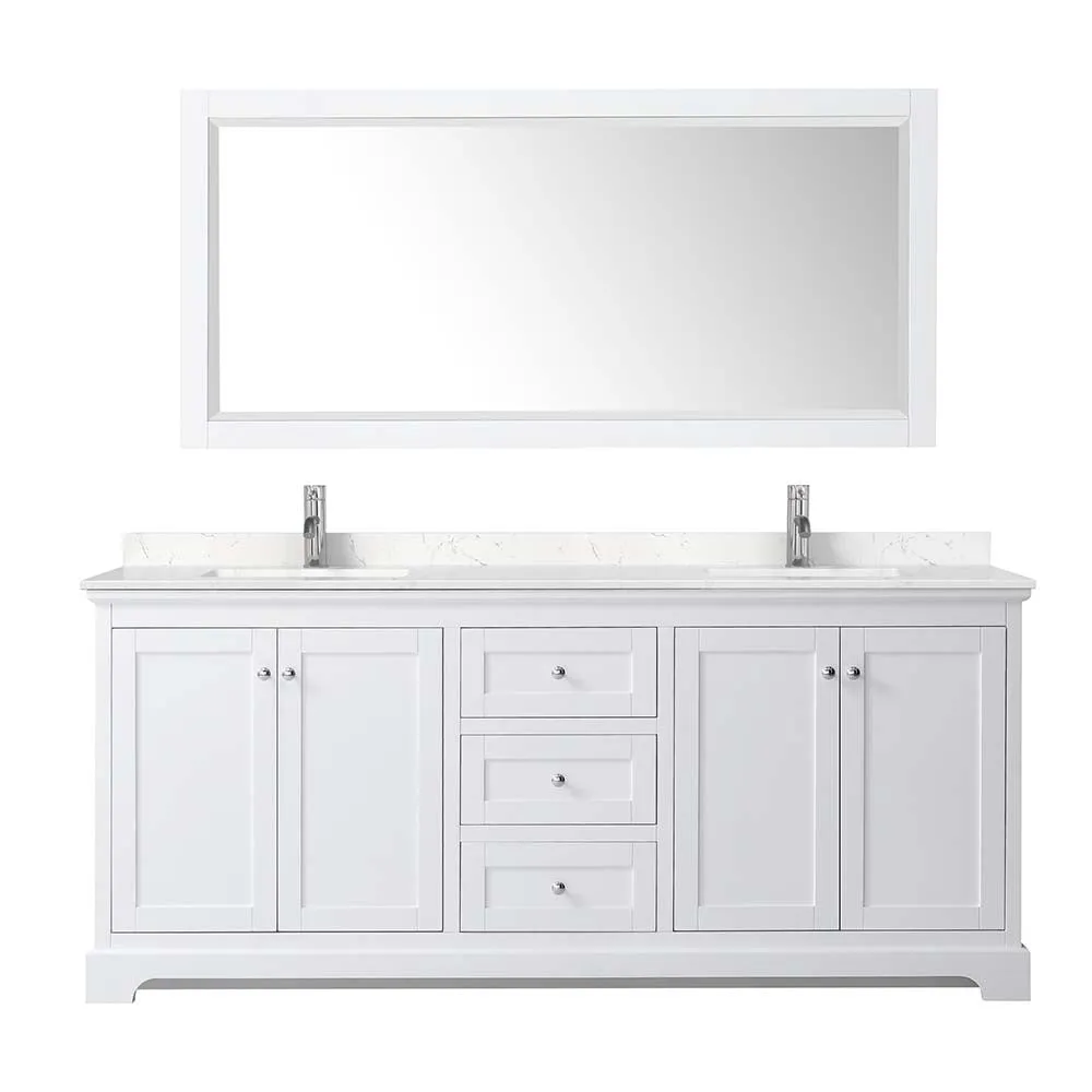 Avery 80 Inch Double Bathroom Vanity in White - Polished Chrome Trim