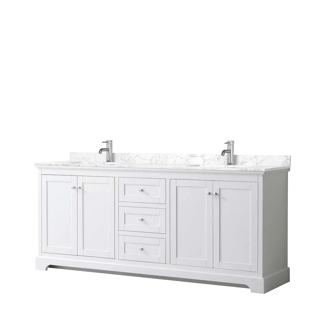 Avery 80 Inch Double Bathroom Vanity in White - Polished Chrome Trim