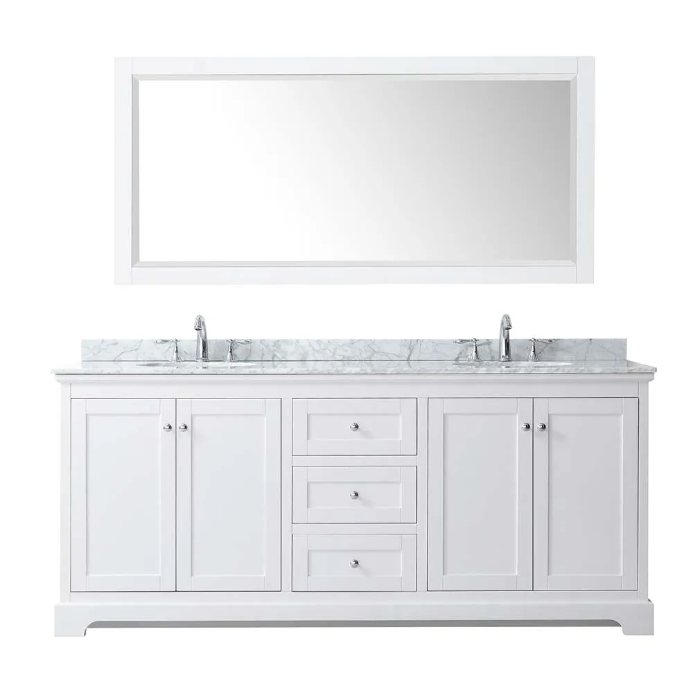 Avery 80 Inch Double Bathroom Vanity in White - Polished Chrome Trim