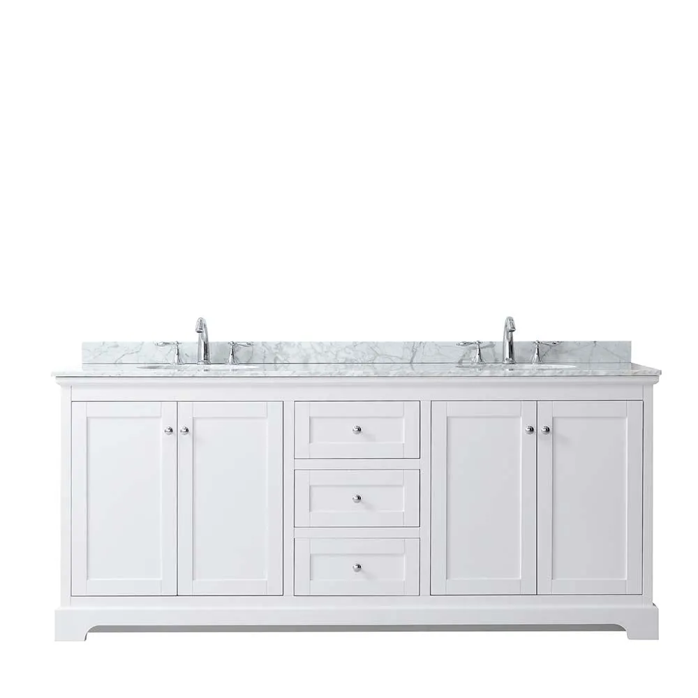 Avery 80 Inch Double Bathroom Vanity in White - Polished Chrome Trim