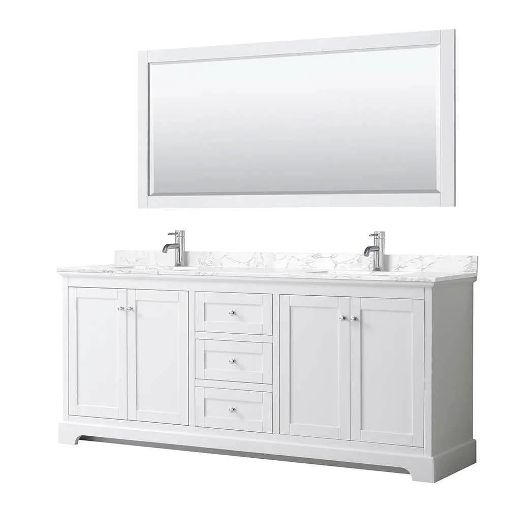 Avery 80 Inch Double Bathroom Vanity in White - Polished Chrome Trim