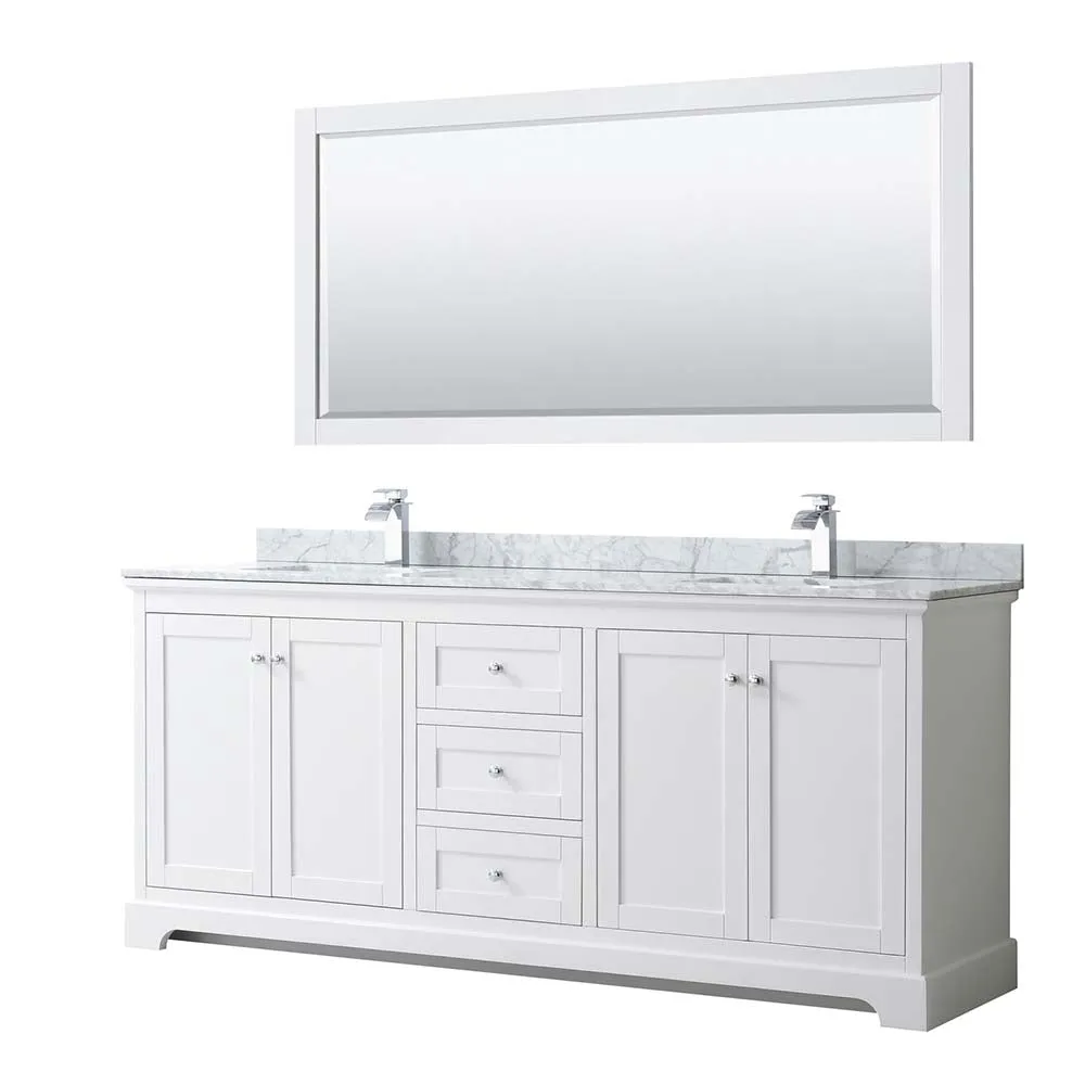 Avery 80 Inch Double Bathroom Vanity in White - Polished Chrome Trim