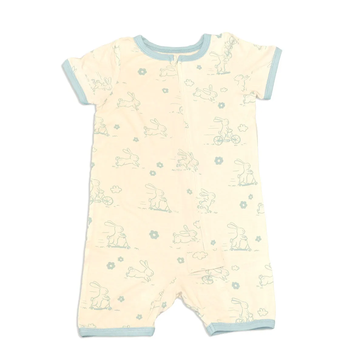 Bamboo Short Sleeve Zippy Romper (Go Go Bunny Print)