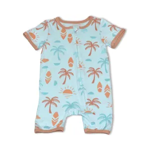 Bamboo Short Sleeve Zippy Romper (Sunny Shores Print)