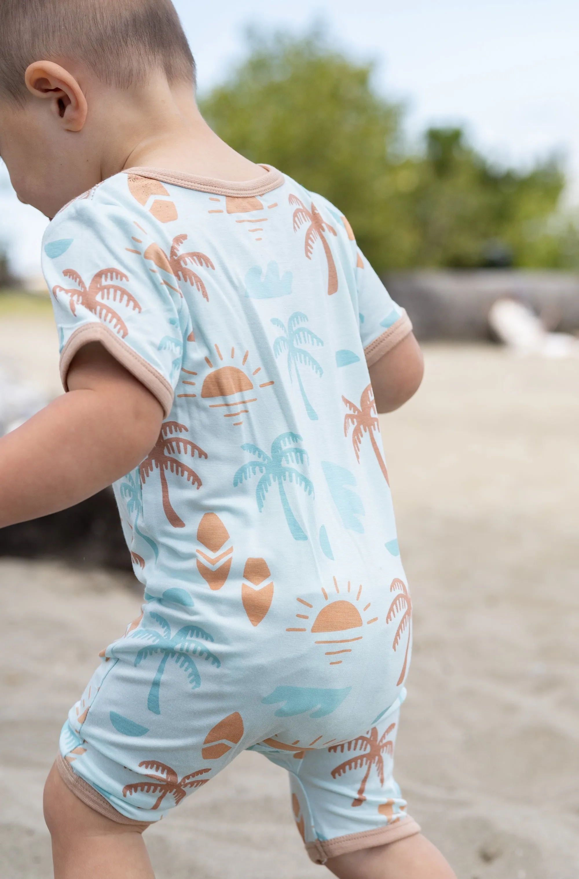 Bamboo Short Sleeve Zippy Romper (Sunny Shores Print)