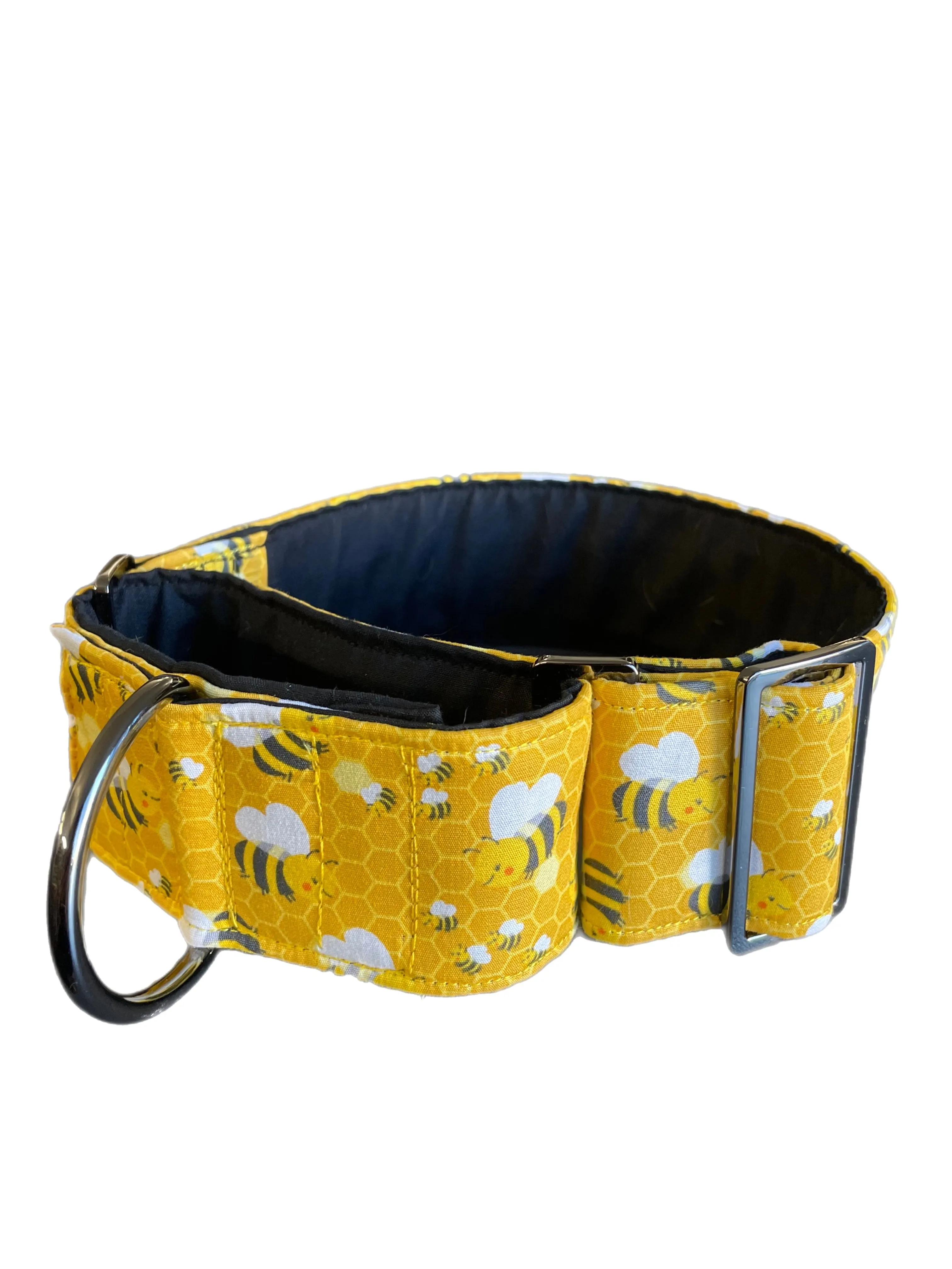 Bee happy yellow greyhound Martingale collar cotton covered 50mm & 38mm width super soft