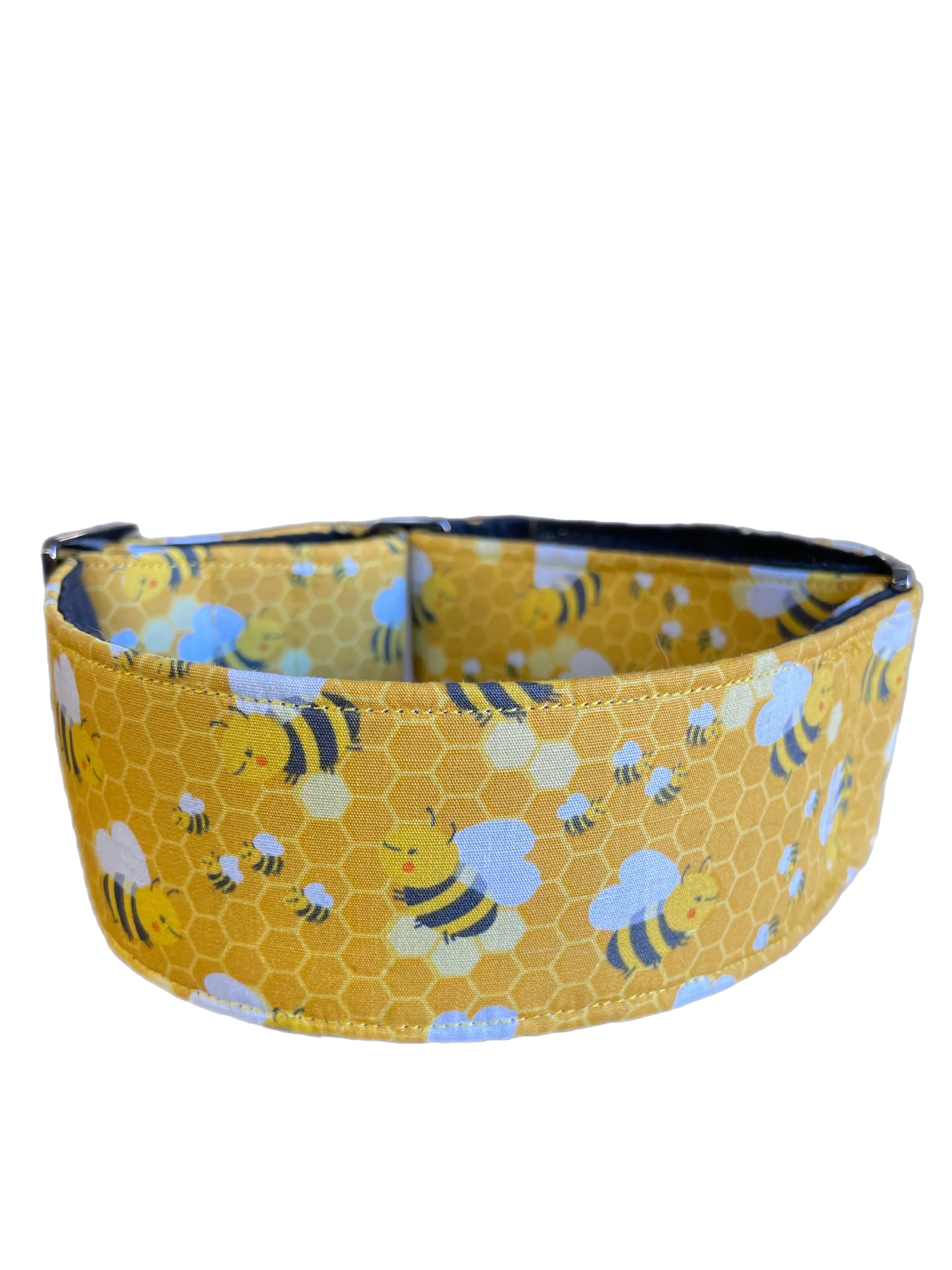 Bee happy yellow greyhound Martingale collar cotton covered 50mm & 38mm width super soft
