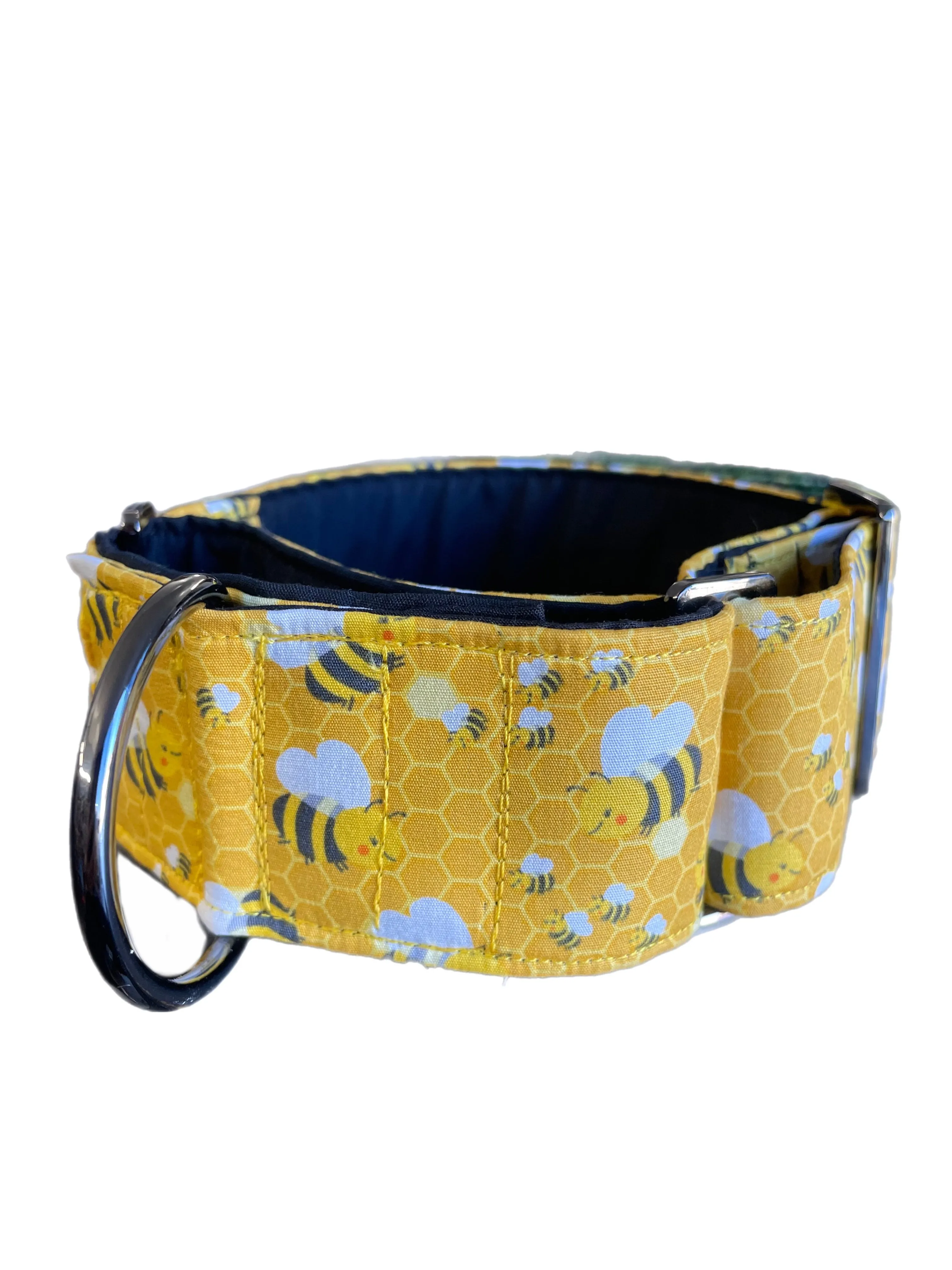 Bee happy yellow greyhound Martingale collar cotton covered 50mm & 38mm width super soft