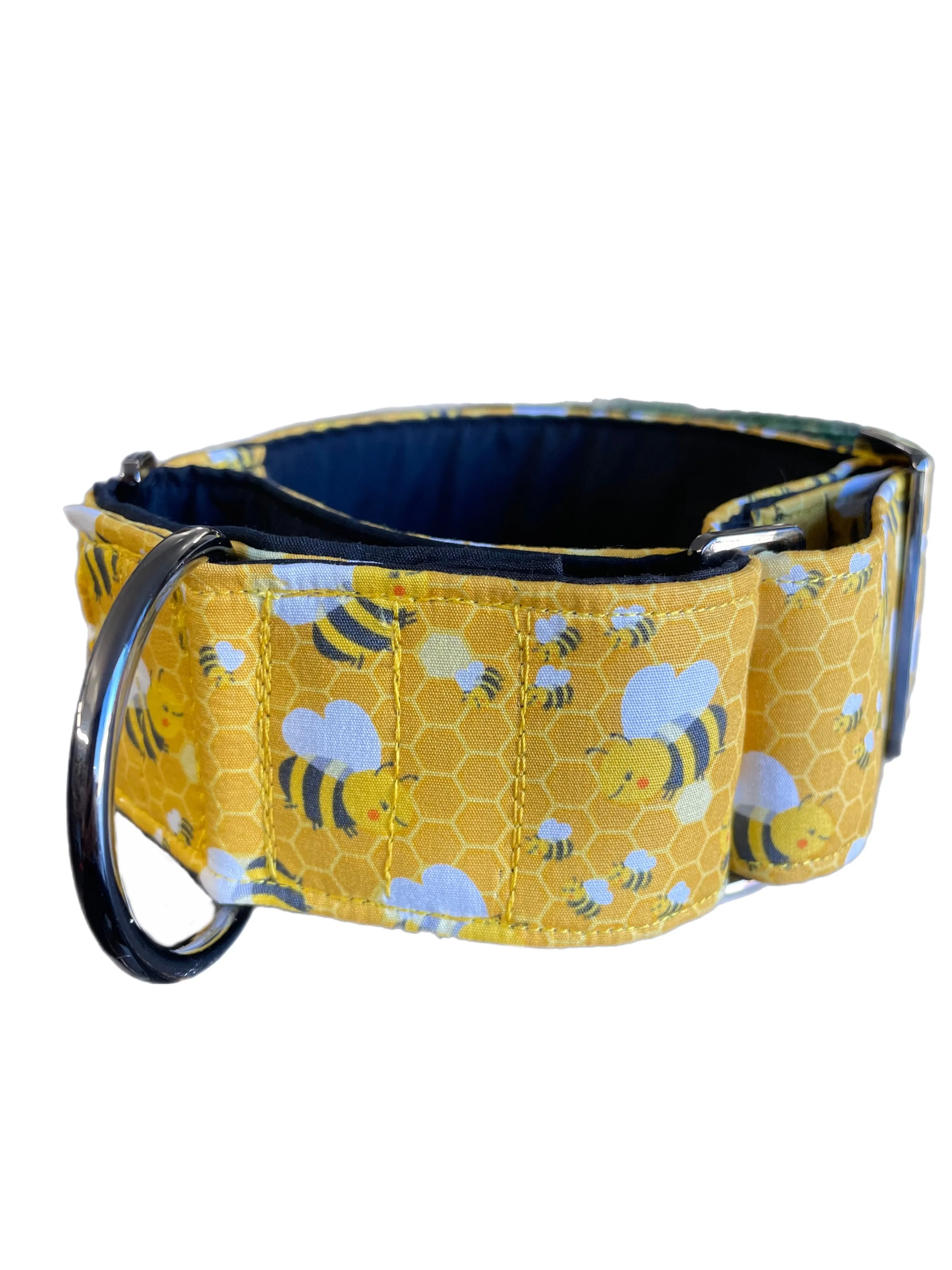 Bee happy yellow greyhound Martingale collar cotton covered 50mm & 38mm width super soft