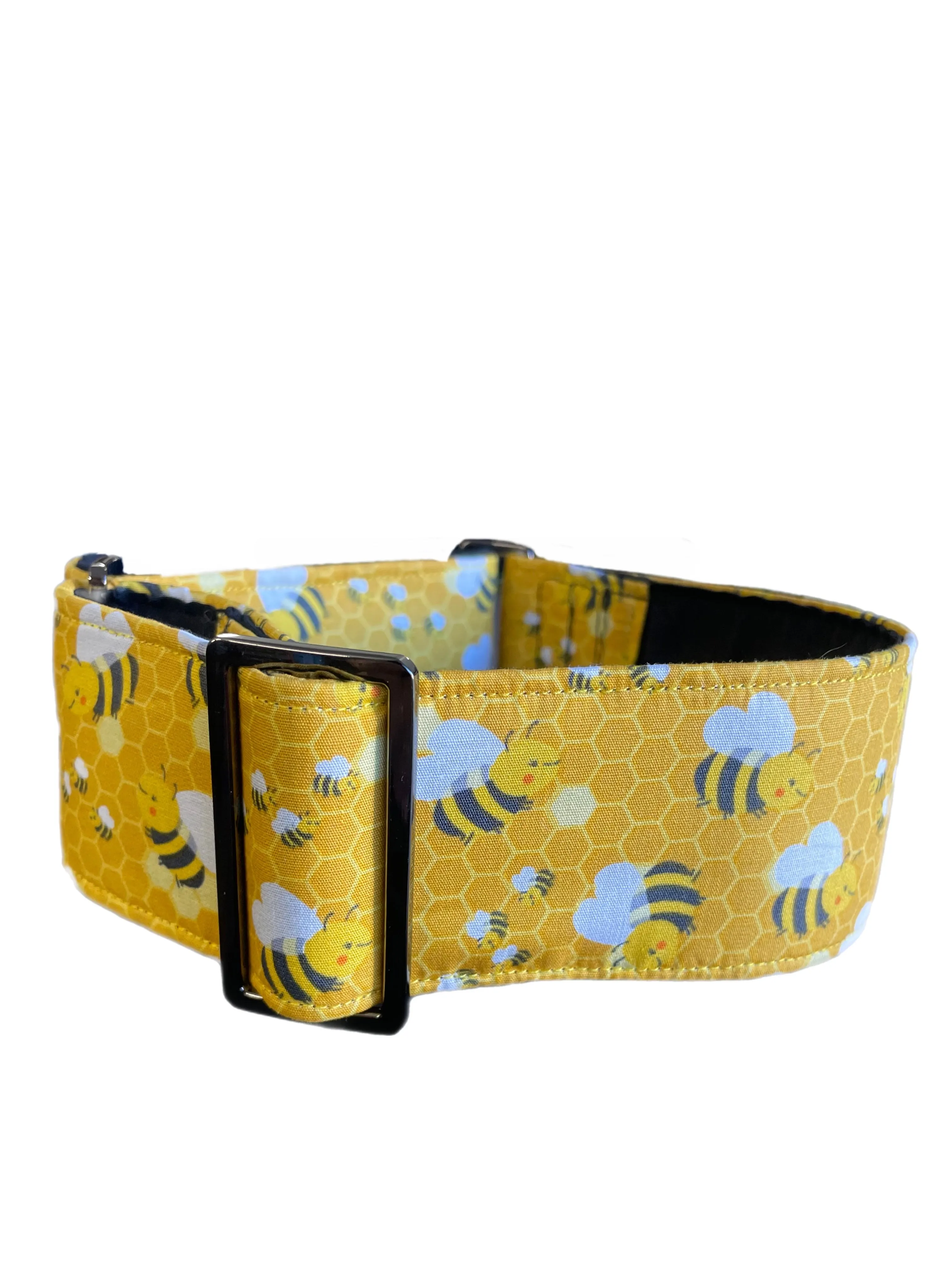Bee happy yellow greyhound Martingale collar cotton covered 50mm & 38mm width super soft