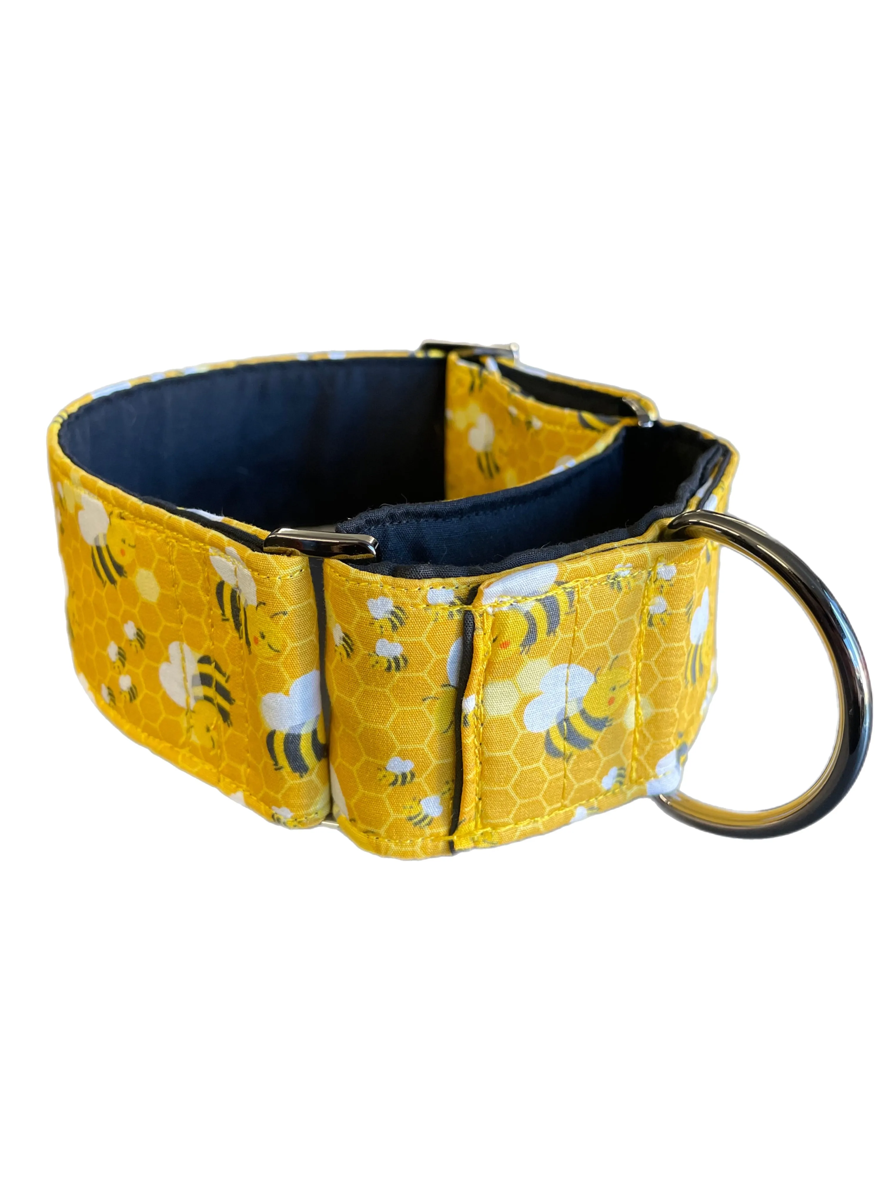 Bee happy yellow greyhound Martingale collar cotton covered 50mm & 38mm width super soft