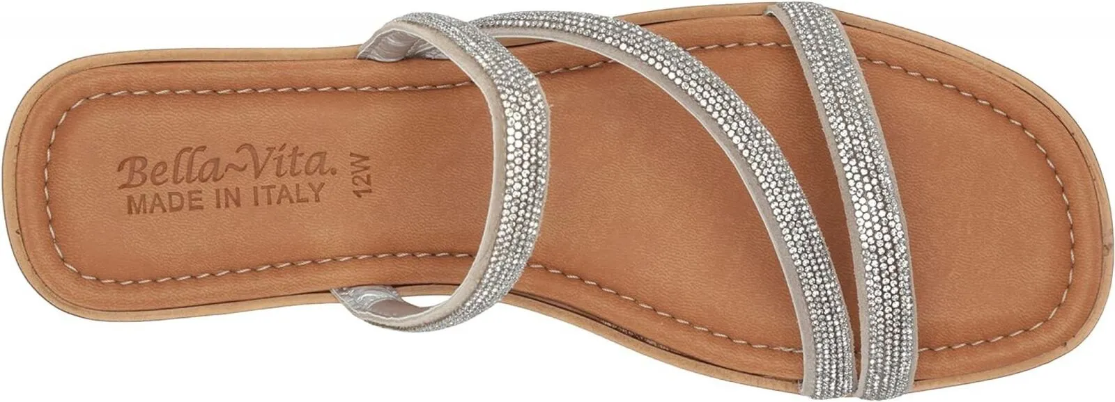 Bella Vita Women's Ona-Italy Sparkle Slide Flat Sandal Silver Metallic Gray 6M