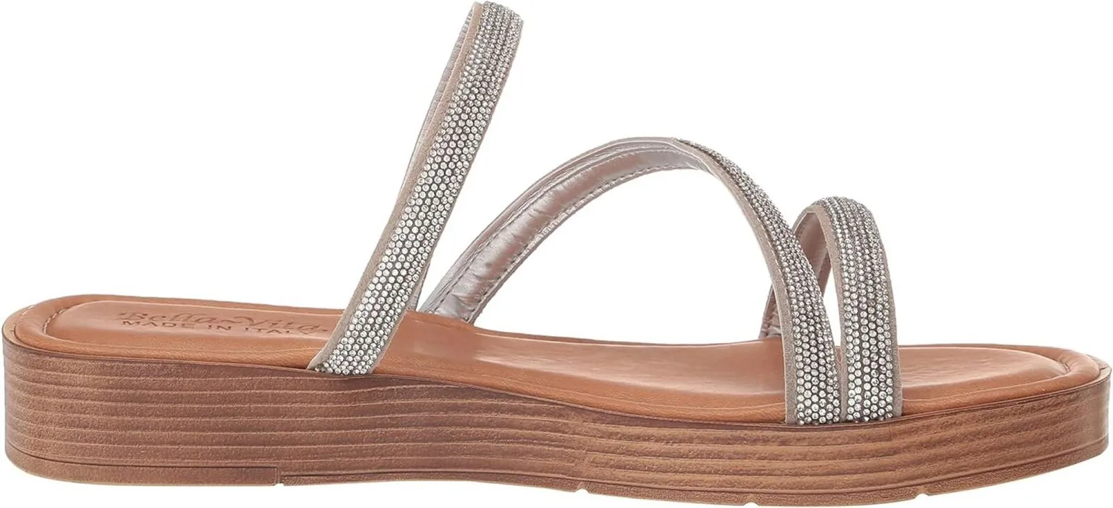 Bella Vita Women's Ona-Italy Sparkle Slide Flat Sandal Silver Metallic Gray 6M