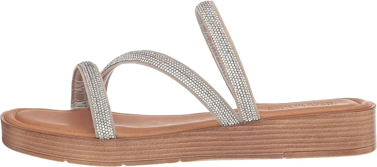 Bella Vita Women's Ona-Italy Sparkle Slide Flat Sandal Silver Metallic Gray 6M