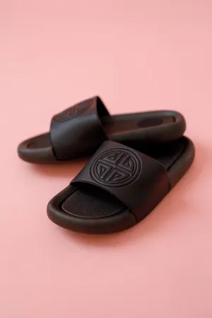 Black Emblem Cushioned Slides