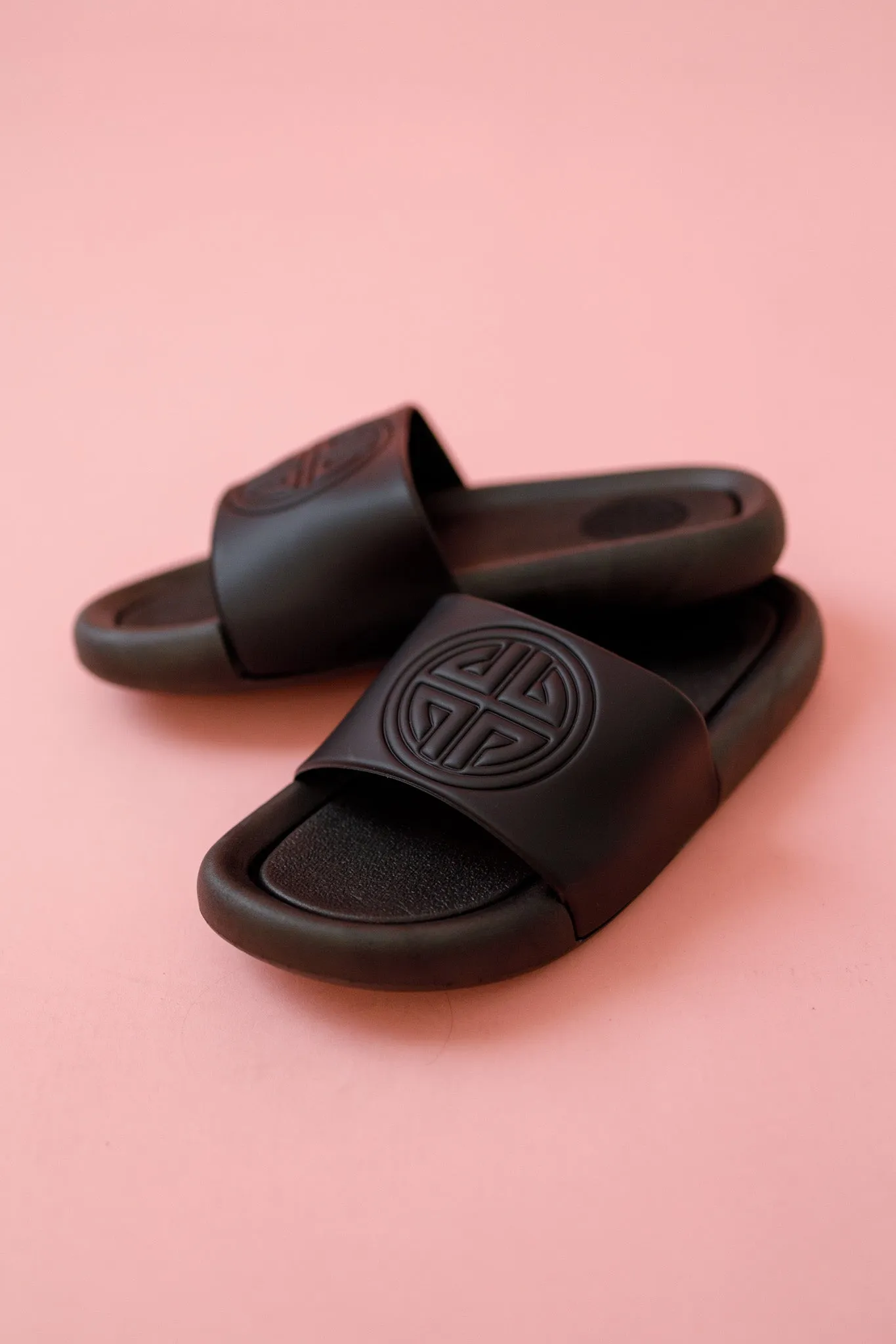 Black Emblem Cushioned Slides
