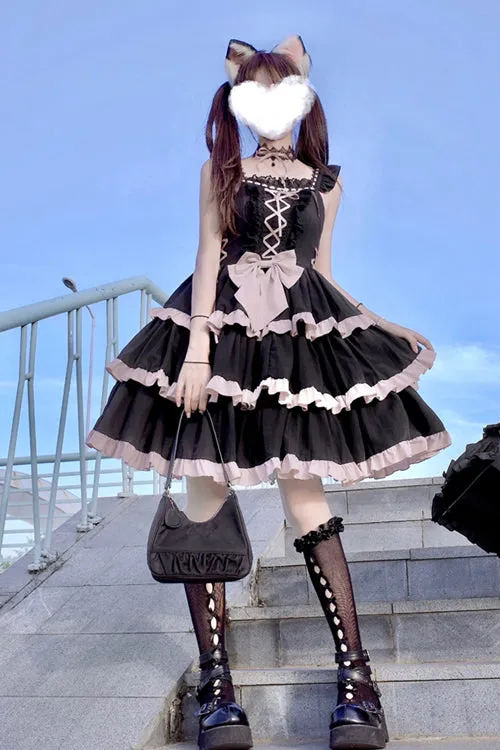 Black Multi-Layer Ruffled Ballet Sweet Lolita JSK Dress