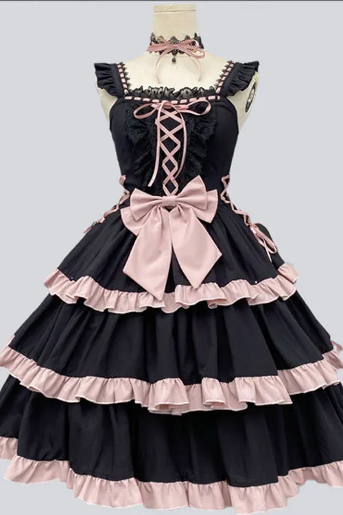 Black Multi-Layer Ruffled Ballet Sweet Lolita JSK Dress
