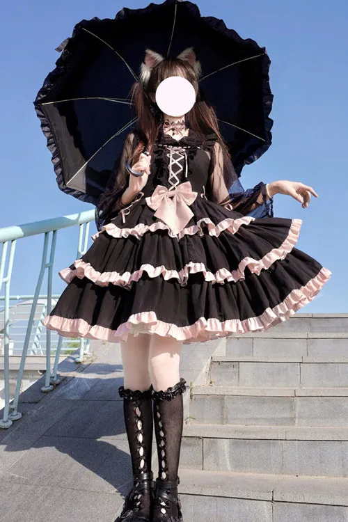 Black Multi-Layer Ruffled Ballet Sweet Lolita JSK Dress