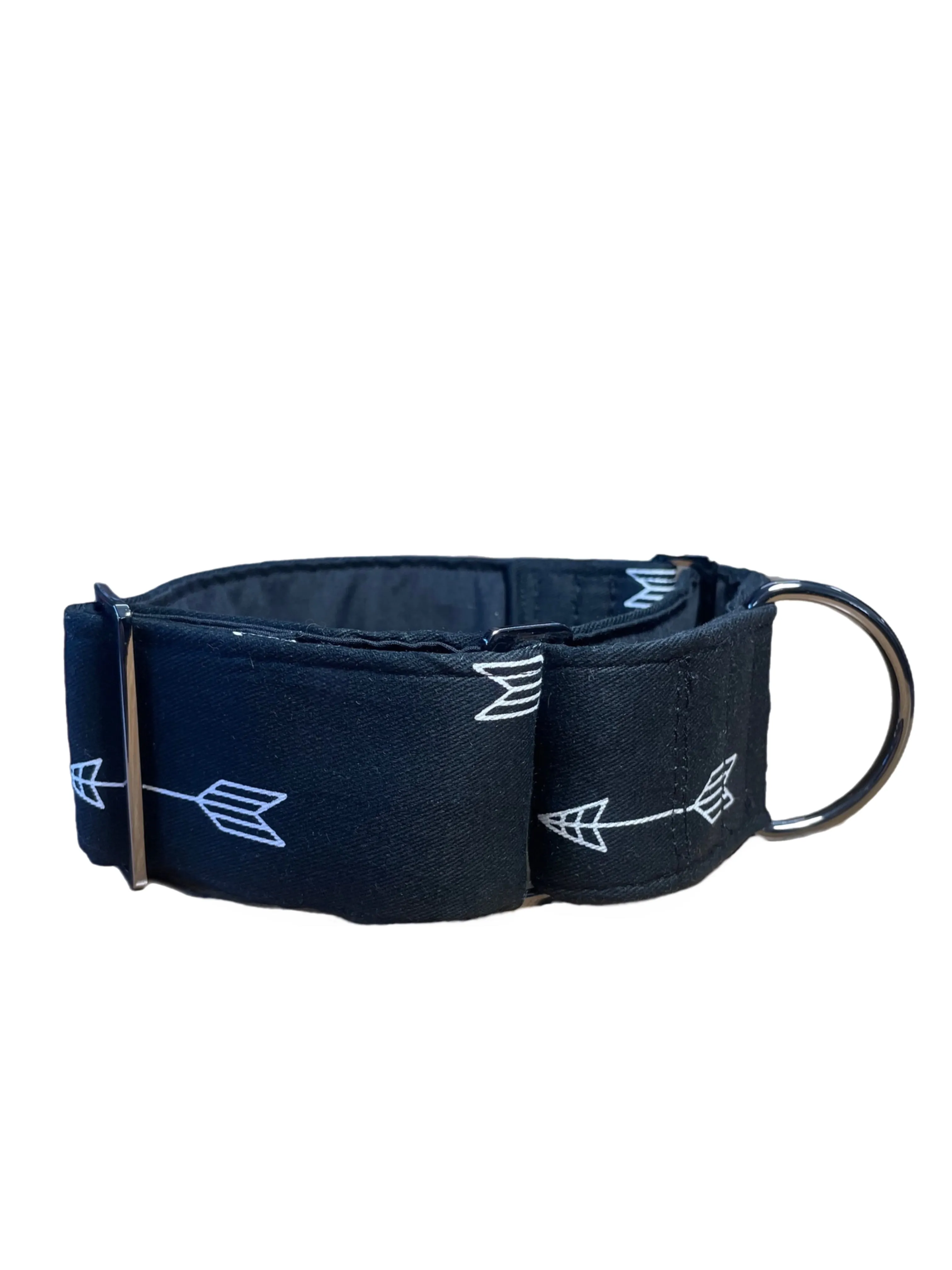 Black with arrows cotton covered greyhound Martingale collar 50mm width