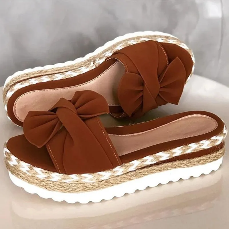 Bow Detail Platform Sandals with Woven Geometric Design